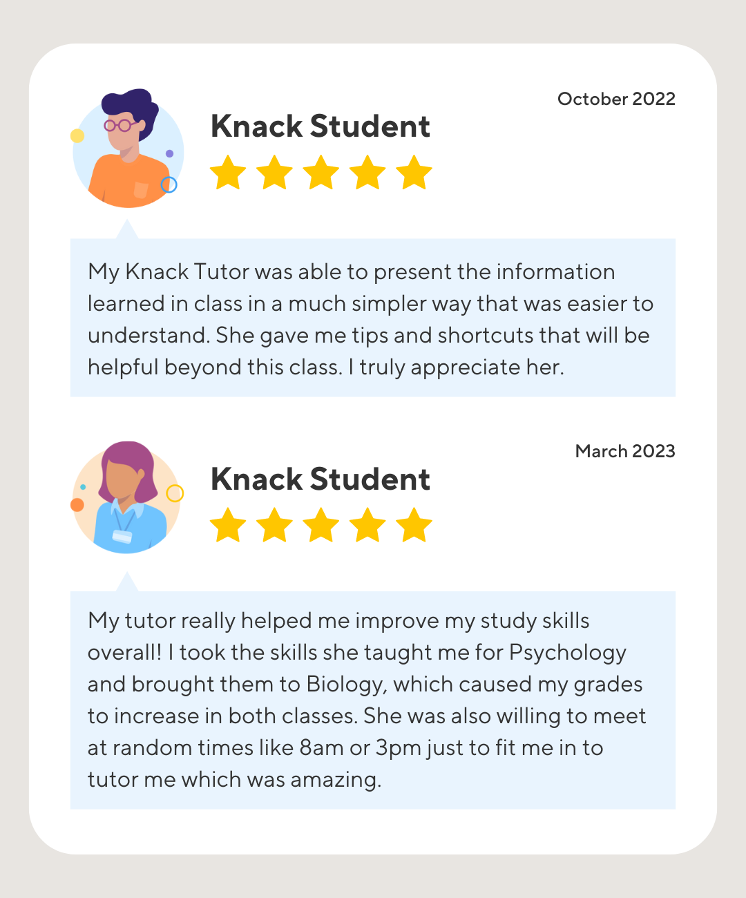 Knack student testimonials