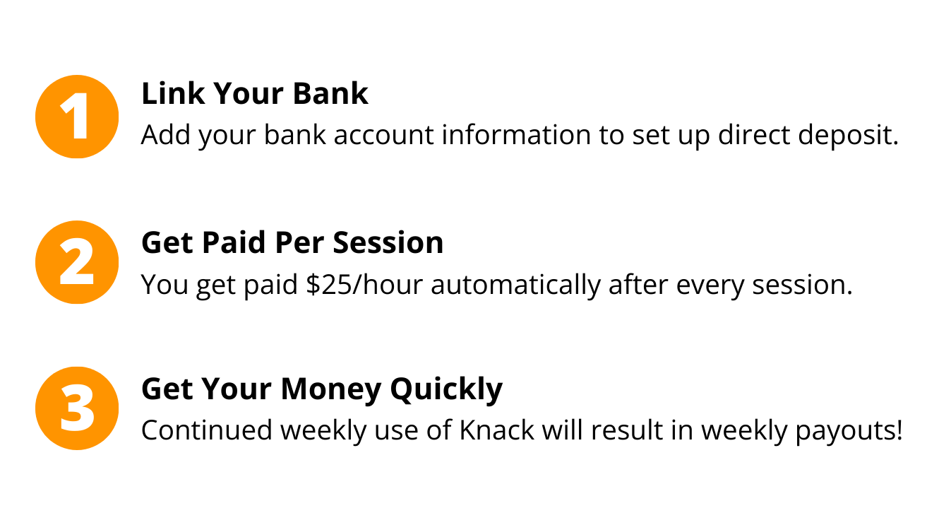 steps to get paid on Knack (UCNJ)